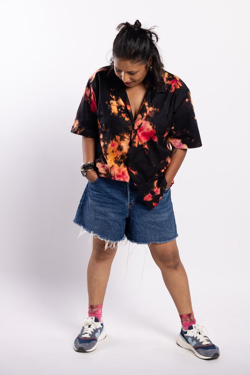 Cuban Collar Shirt Reverse Dyed Eclipse Night (Black Rose)