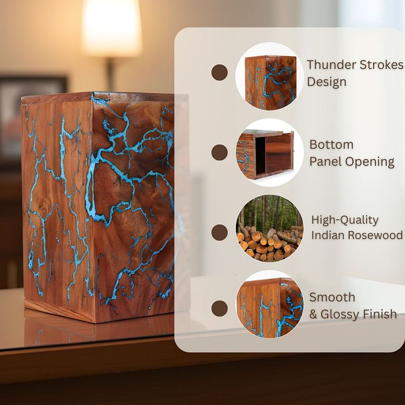 Thunder Strokes Wood Urn box for Ashes