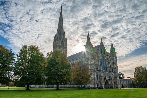 Salisbury Cathedral on a Bright Autumn Day