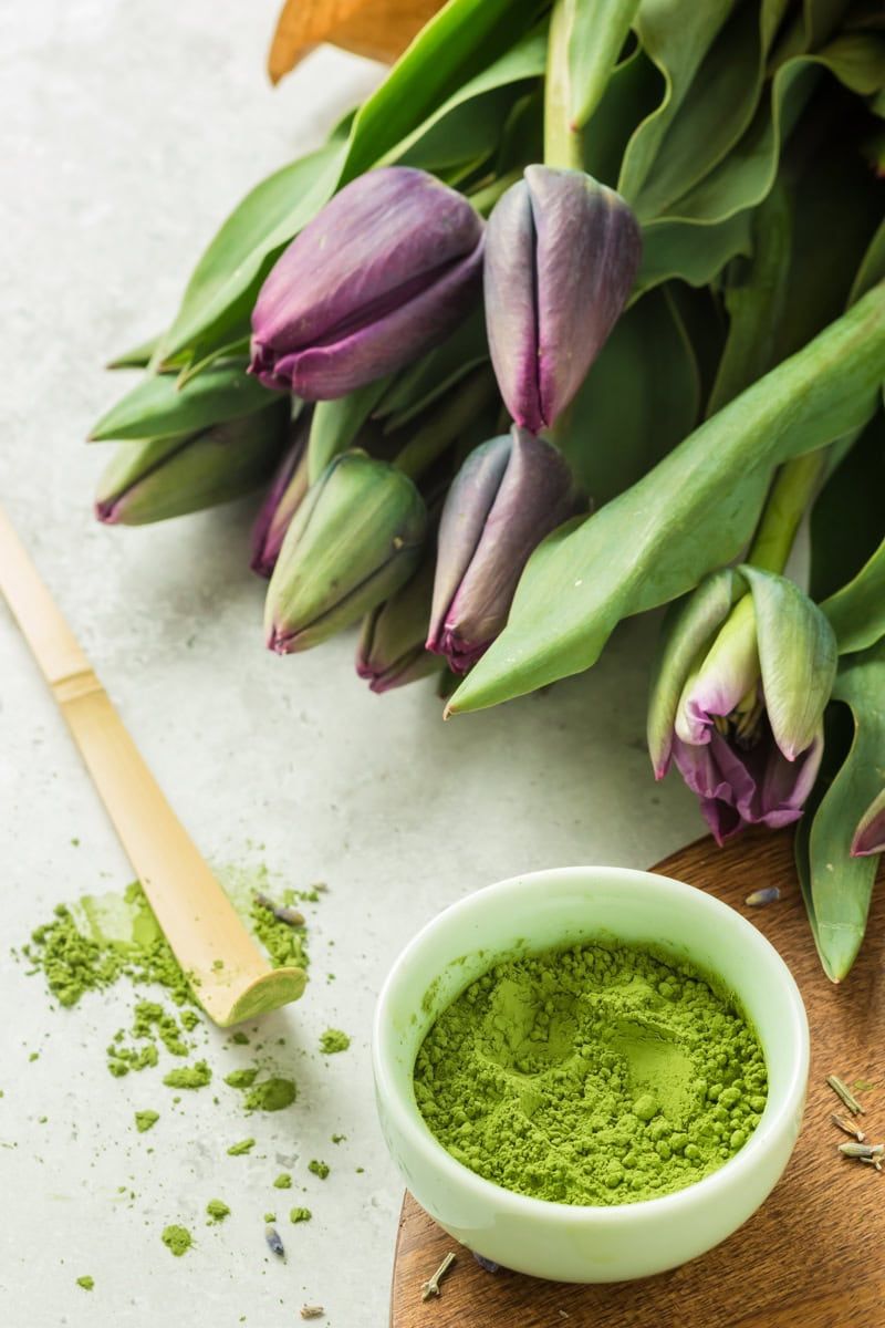 Matcha powder in a small container