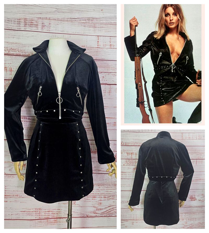 Sharon's Black Velvet Studded Jacket & Mini Skirt