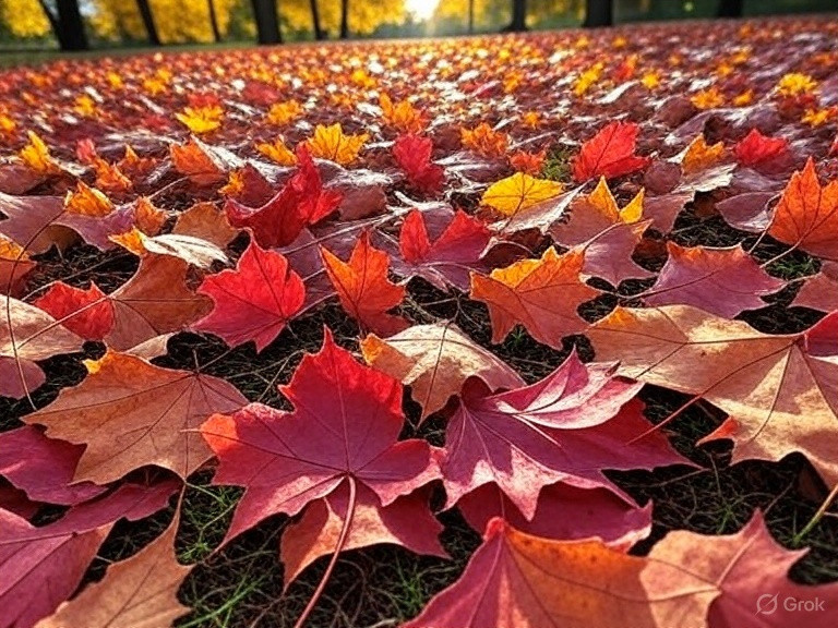 Pattern created by fallen Autumn leaves creating a strong photo composition.