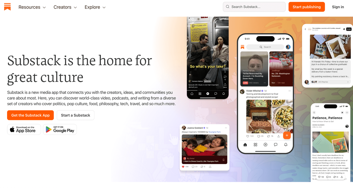 Image of Substack's home page
