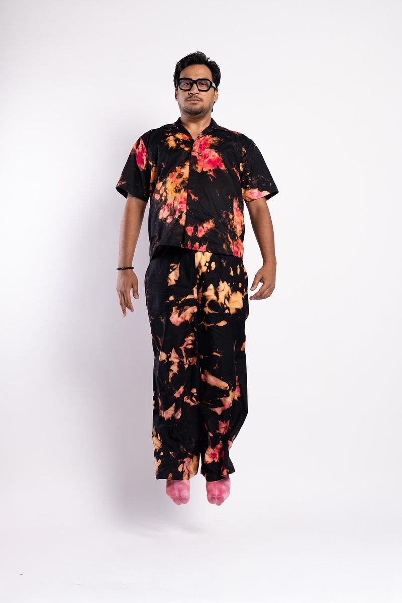 Cuban Collar Shirt Reverse Dyed Eclipse Night (Black Rose)