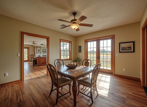 Professional real estate photography of a warm dining room with wood floors and natural light in Gainesville FL by PrimePropertyPhoto.