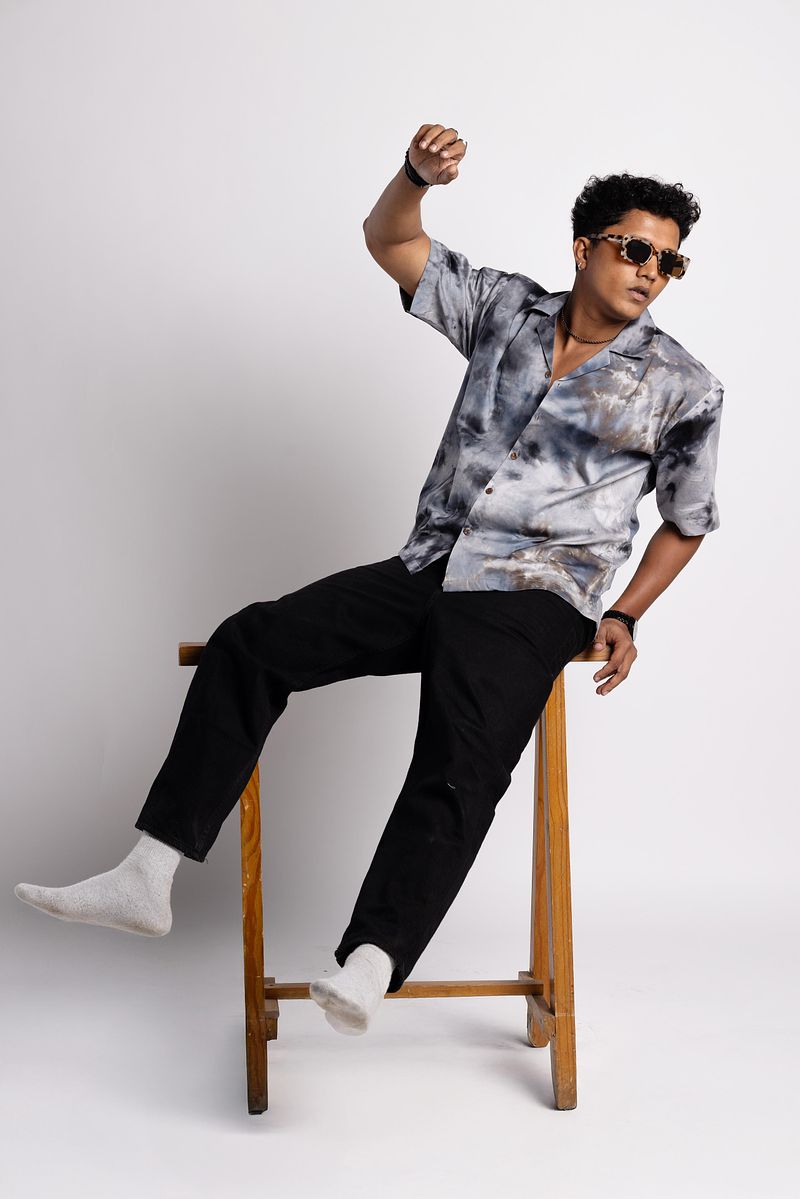 Cuban Collar Shirt - Charcoal Sky