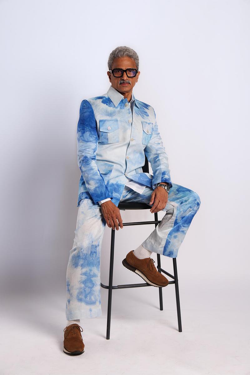 Linen Satin Safari Blazer - Summer Sky