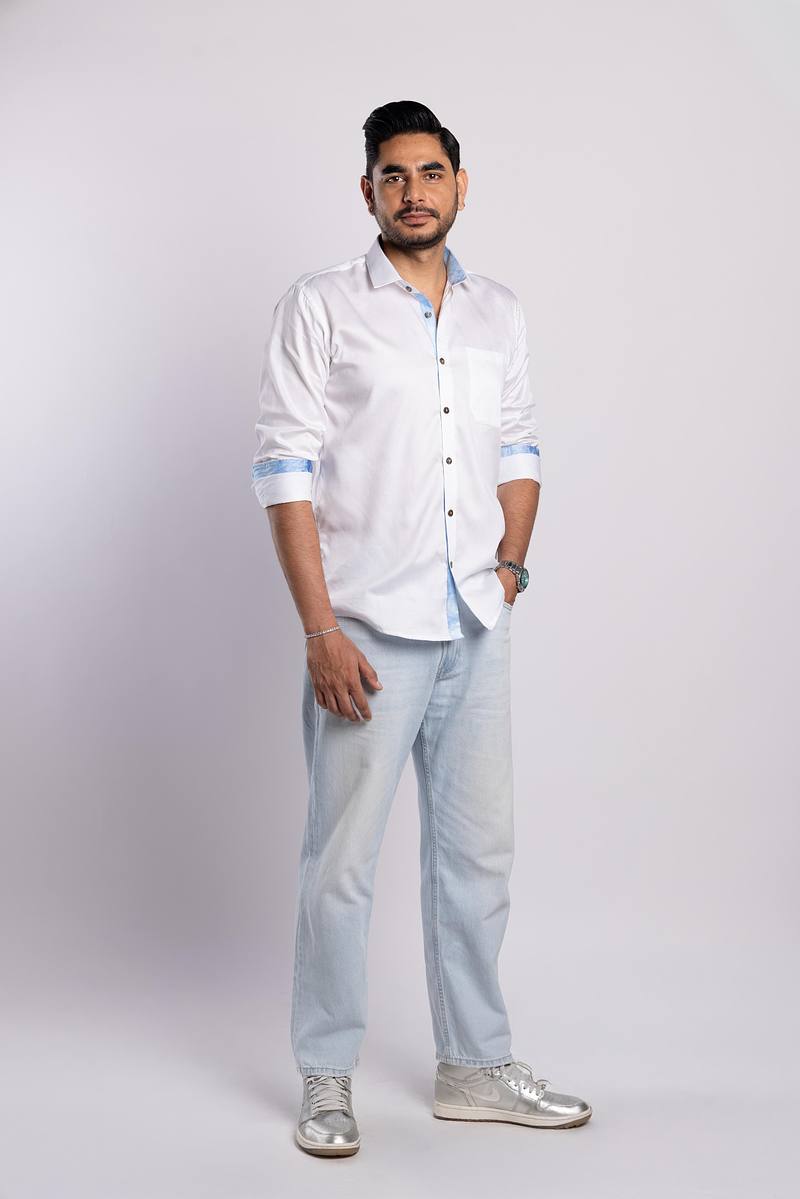 Signature White Premium Cotton Shirt - Summer Sky