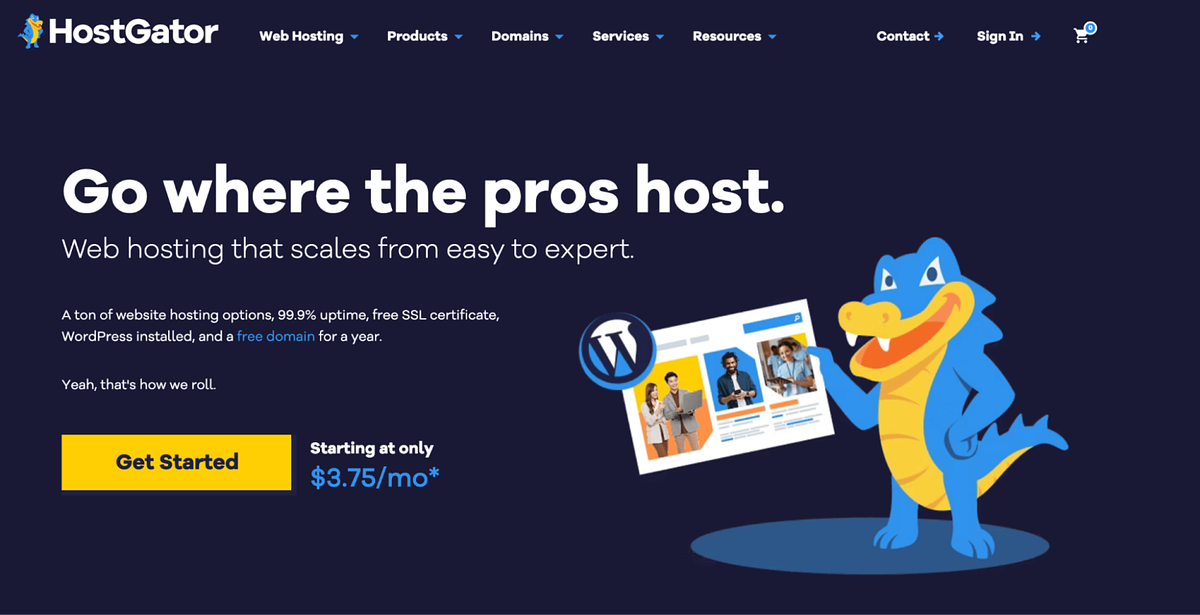 Screenshot del creatore di siti web HostGator