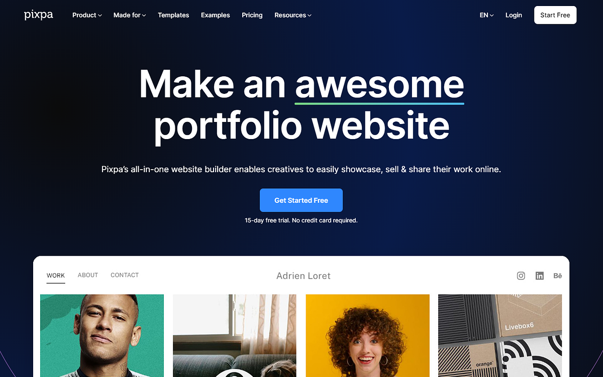 Pixpa Creador de sitios web
