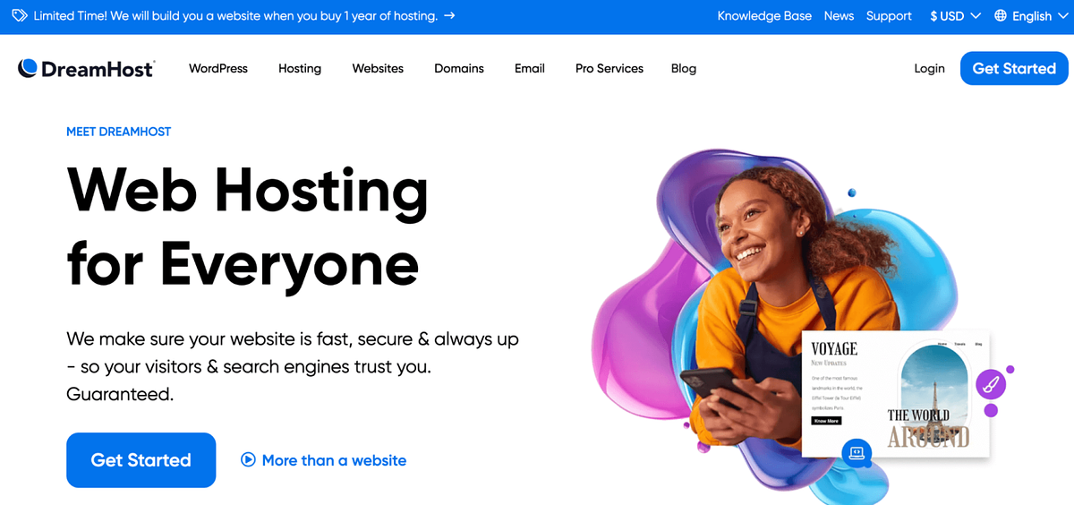 DreamHost website builder screenshot