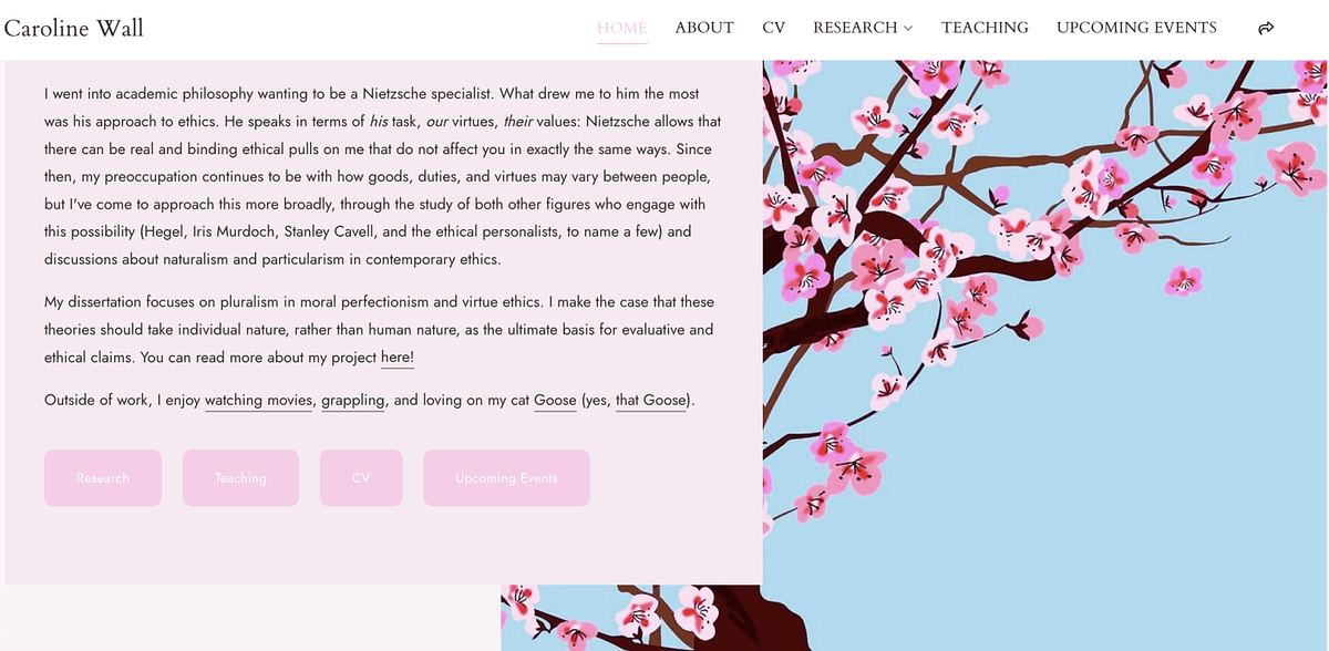 Sitio web del portafolio estudiantil de Caroline Wall
