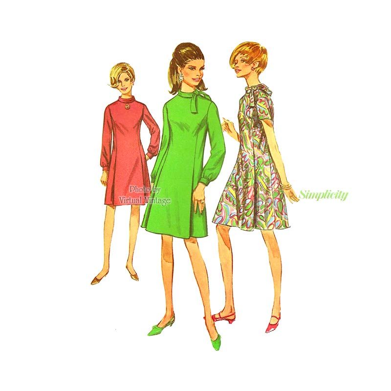 60s Pleated A-Line Dress Pattern, Simplicity 7342, Vintage Sewing Patterns