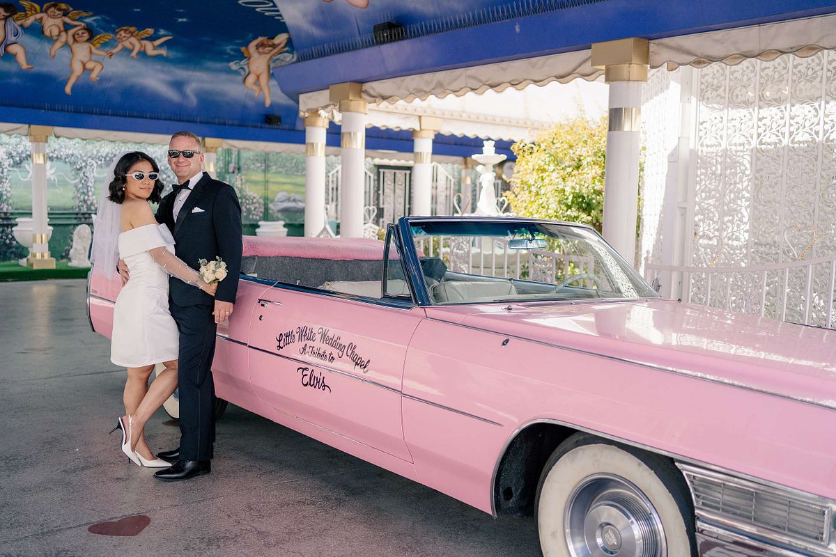 The Pink Cadillac at Little White Chapel, Las Vegas Nevada (Elopement)