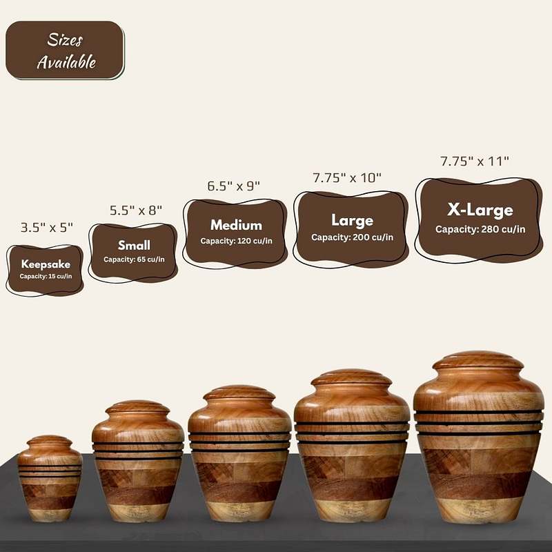 Classic Engraved Lines Wooden Cremation Urn – Handmade Natural Memorial