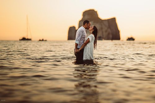 "prematrimoniale coppia in acqua davanti Masua Pan Di Zucchero Sardegna"