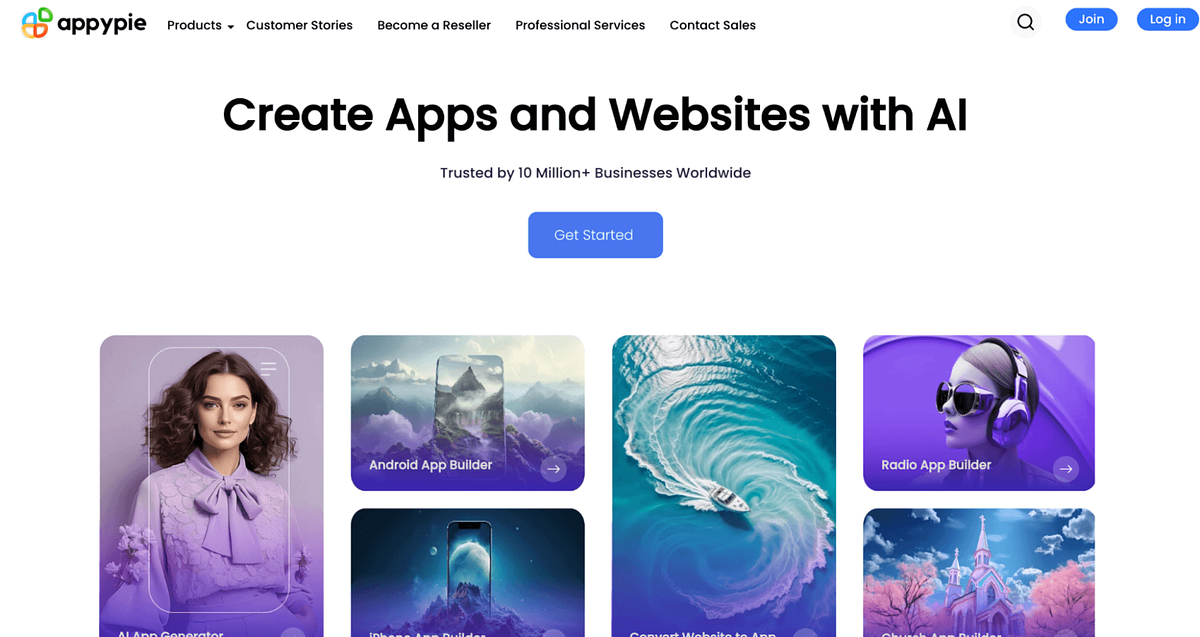 Imagen de la página de inicio de Appypie