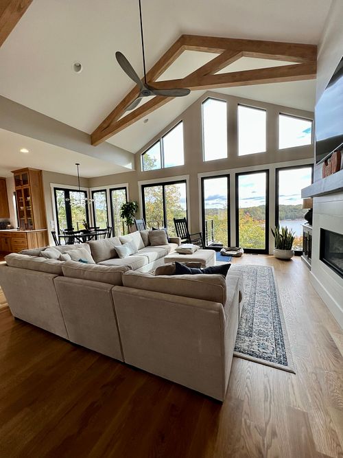 Gable view of window wall across seating area