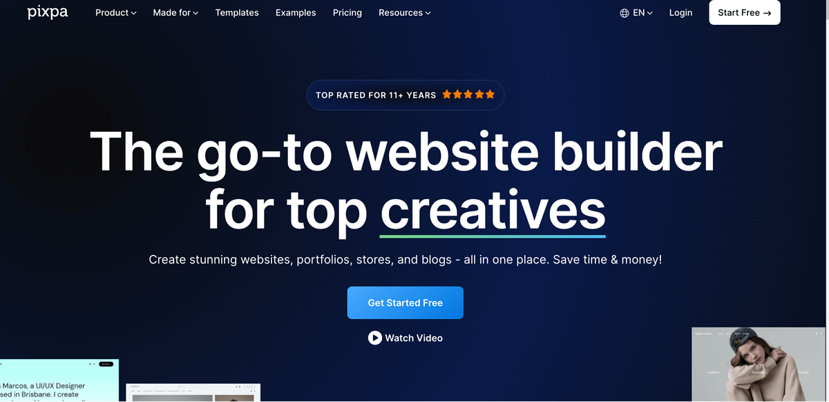 Image of Pixpa's homepage