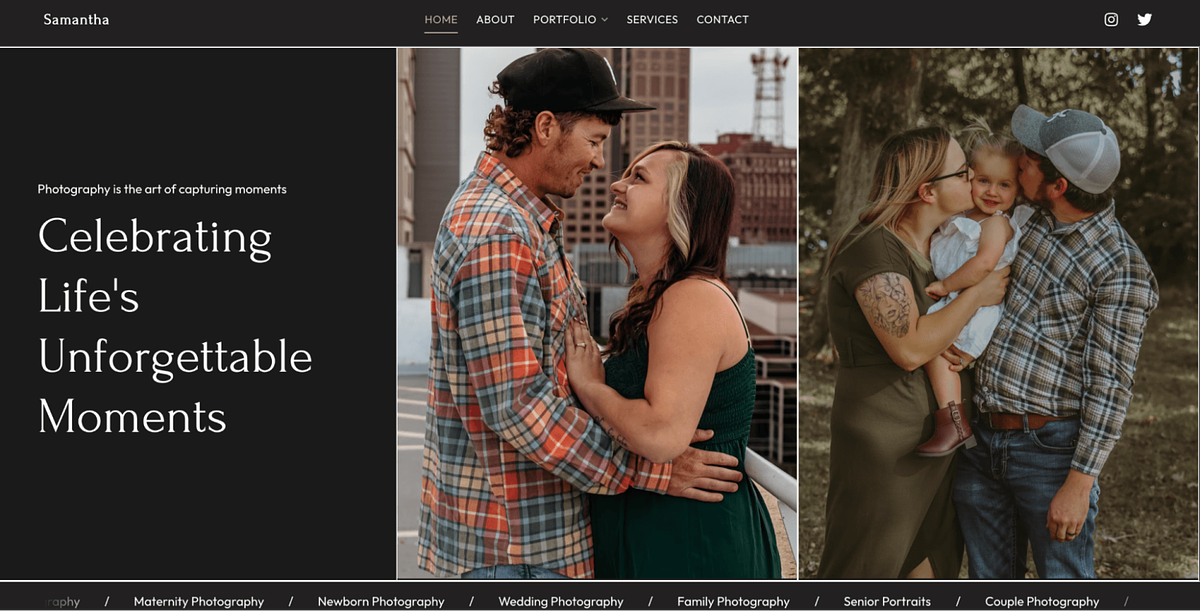 Mimis Moments family photography portfolio website