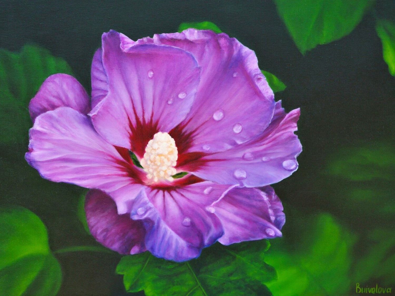Photorealistic oil painting of a lilac flower.