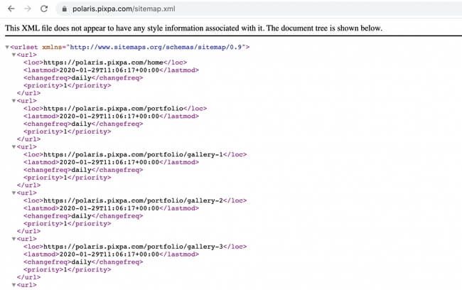Image of Pixpa's sitemap