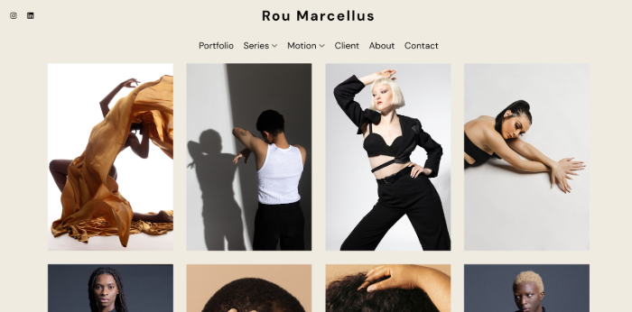 Sitio web del portafolio de fotografía de moda de Rou Marcellus