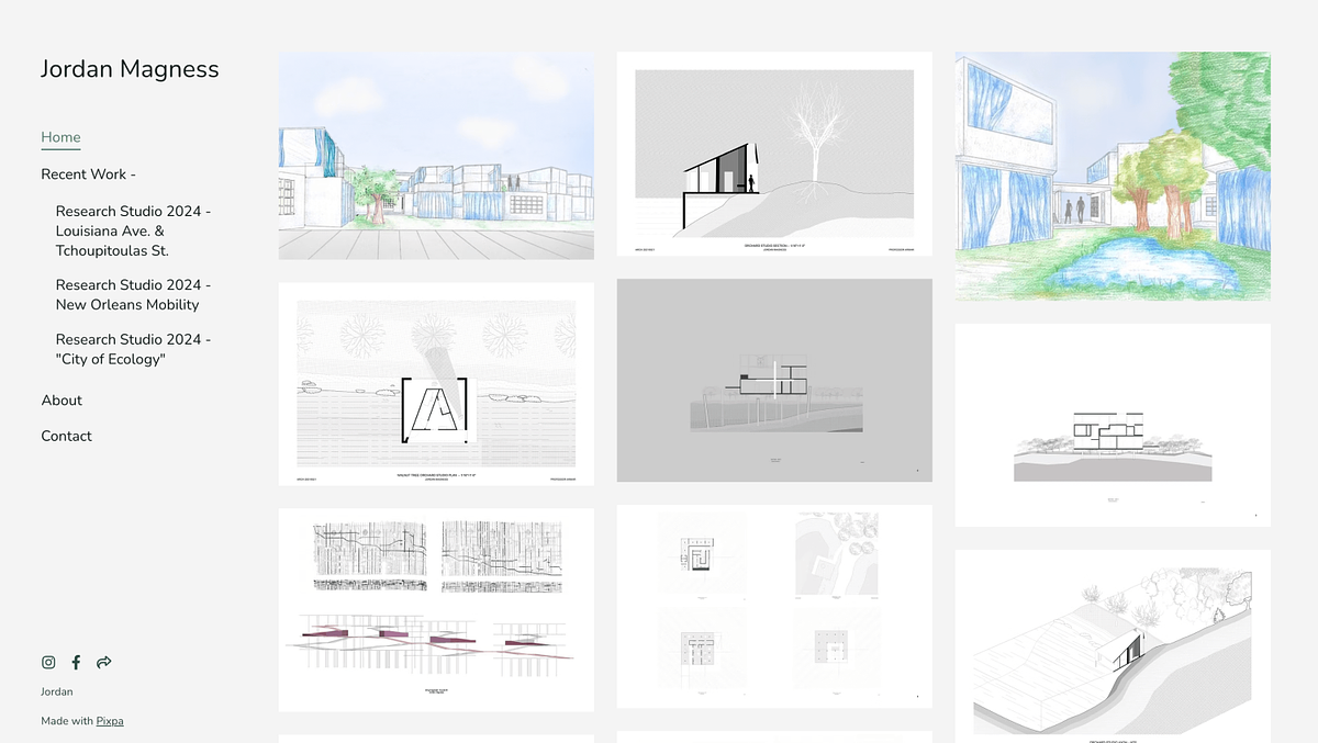 Portfolio-Website des Architekturstudenten Jordan Magness.