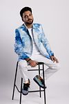 Linen Satin Safari Blazer - Summer Sky