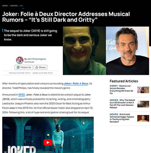 Joker: Folie &agrave; Deux Director Addresses Musical Rumors