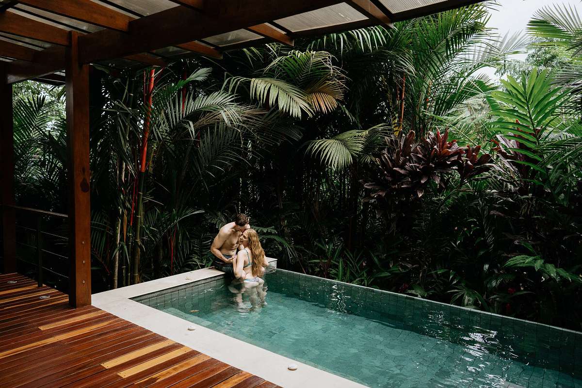 Photographer capturing engagement at Nayara Springs Costa Rica