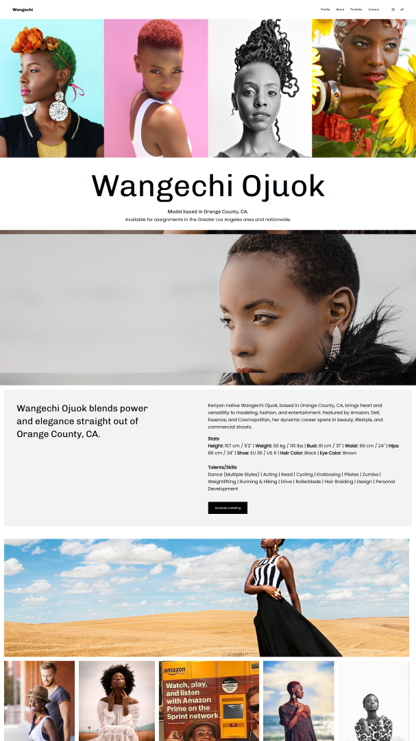 Screenshot of Wangechi Ojuok's Modeling Portfolio