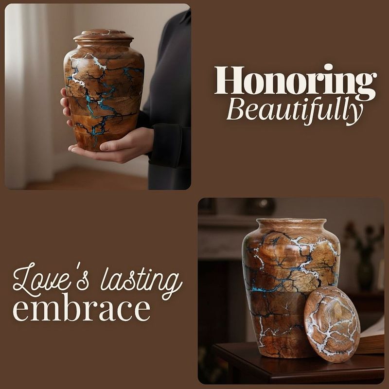 Thunder Strikes Design Wooden Urn for Ashes – Natural Handmade
