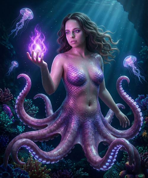 Neon Octopus &bull; [Mermaid Fantasy AI Portrait]