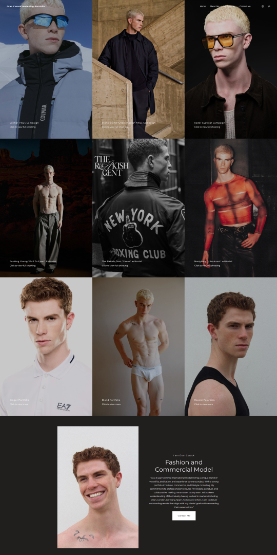 Screenshot of Oran Cusack&rsquo;s Model Portfolio