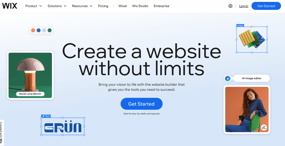 Homepage of Wix