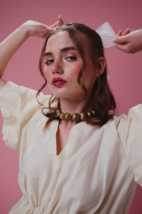 Portrait with bold, vibrant colours in Poznań, cinematic style and minimal composition