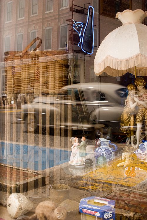 Ayer Massachusetts Route 66 memorabilia window vintage car reflection