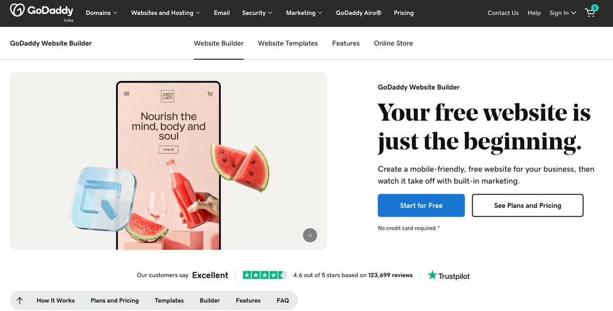 Imagen de la página de inicio de GoDaddy