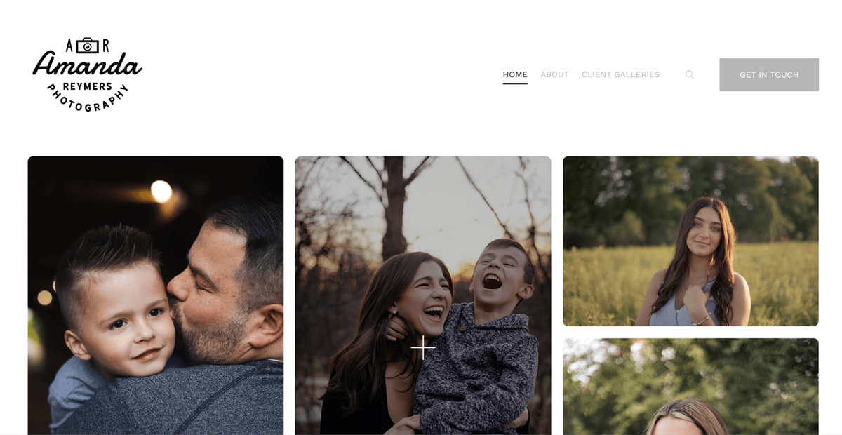 Strona internetowa portfolio fotografii rodzinnej Amandy Reymers