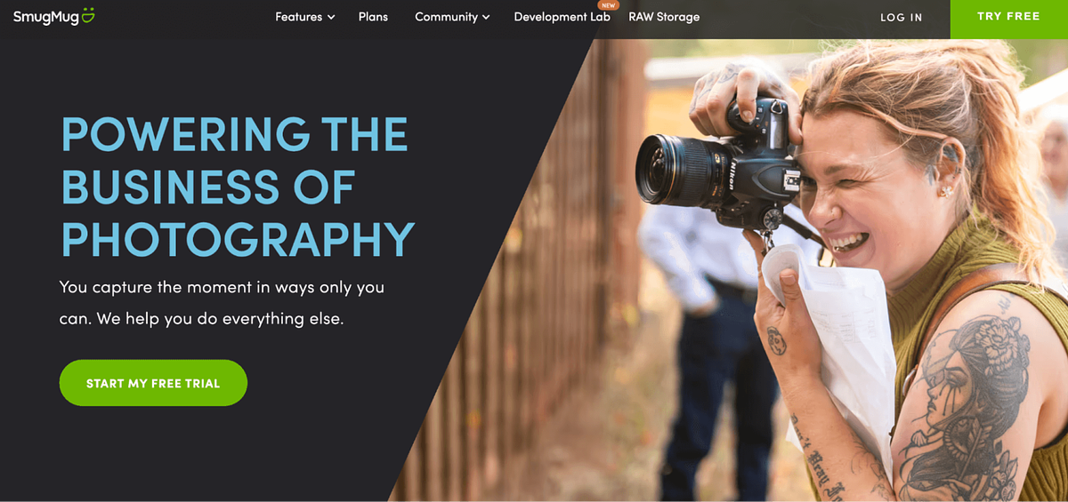 Captura de pantalla de la página de inicio de SmugMug