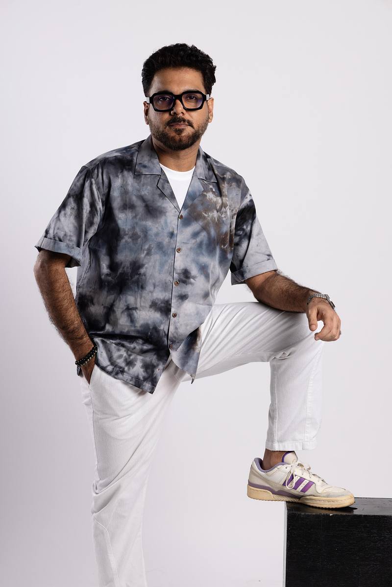 Cuban Collar Shirt - Charcoal Sky
