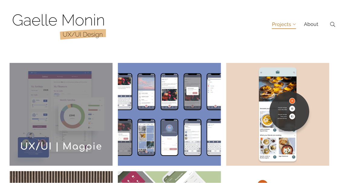 Gaelle Monin's UI/UX-portfoliowebsite