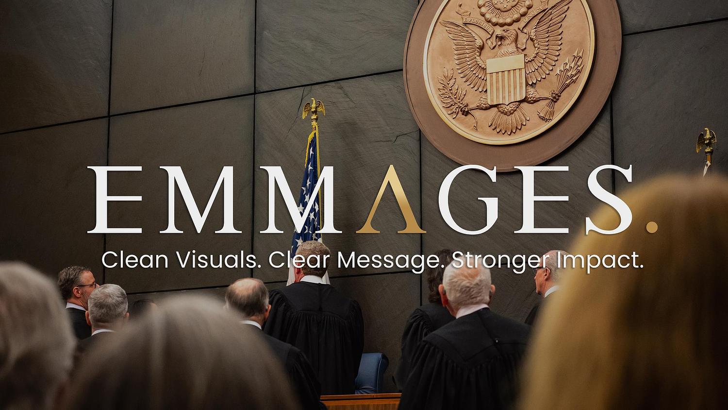 Federal judicial ceremony with judges standing beneath the U.S. seal in a courtroom photographed by Philadelphia event photographer Emmages