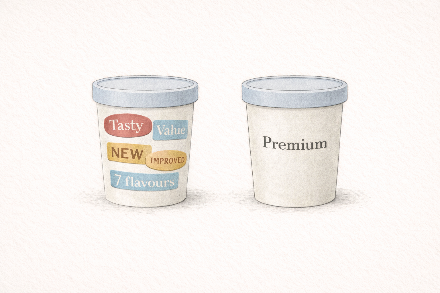 A loudly branded carton next to a premium minimalist carton | Martin Lincoln Potter