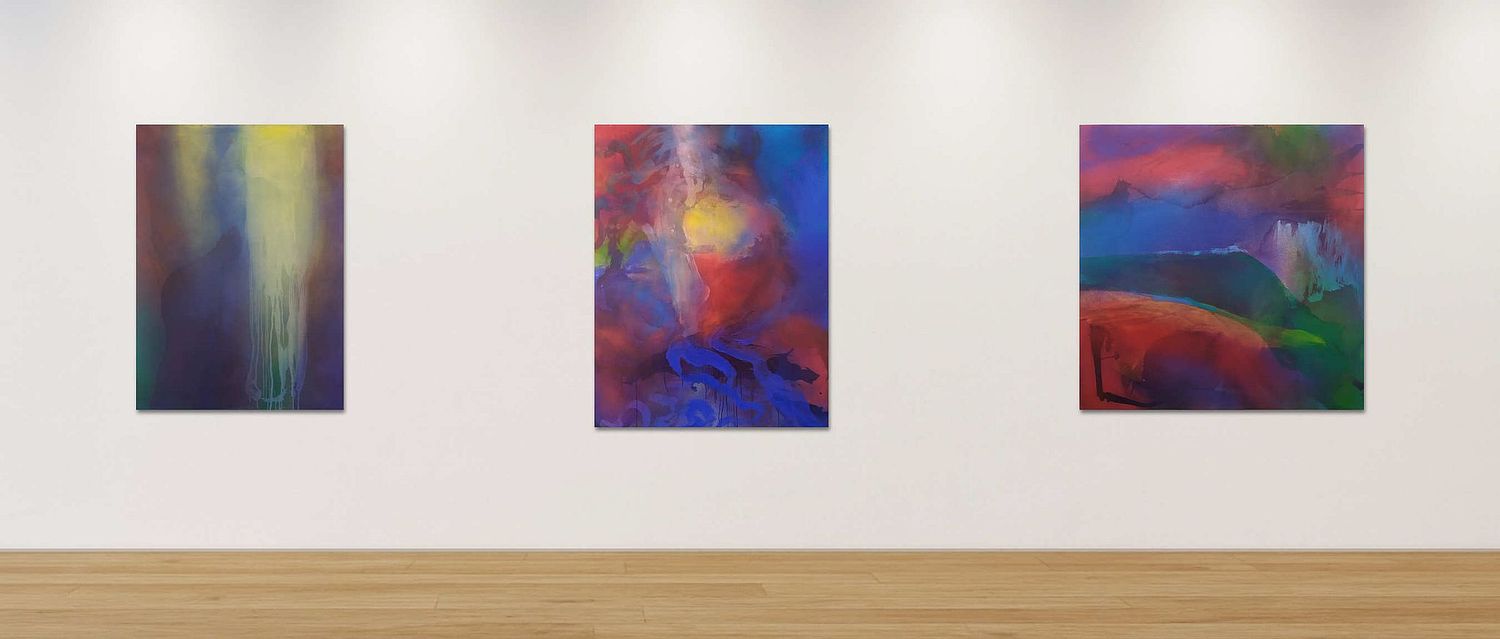 Collection Voyages Cosmiques, peintures abstraites color&eacute;es et &eacute;vanescentes de moyen et grand format