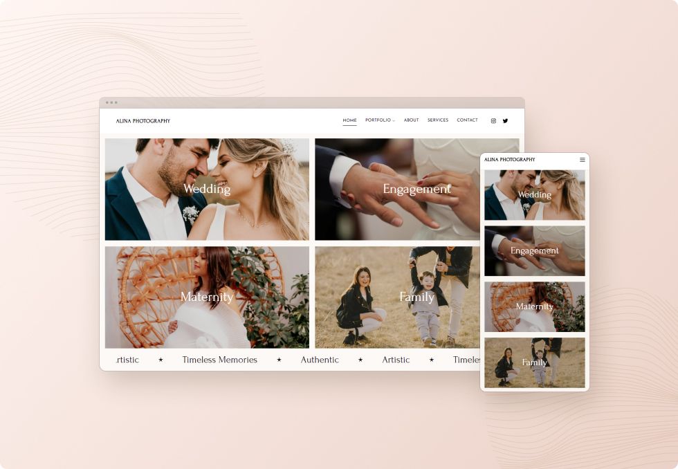 Pixpa's Ironclad photography template on desktop and mobile