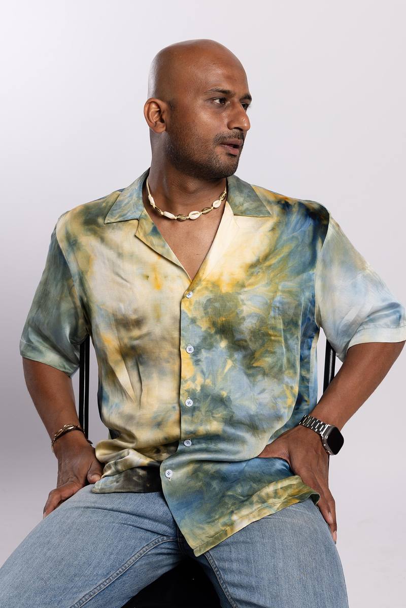 Linen Satin Cuban Collar Shirt - Golden Hour