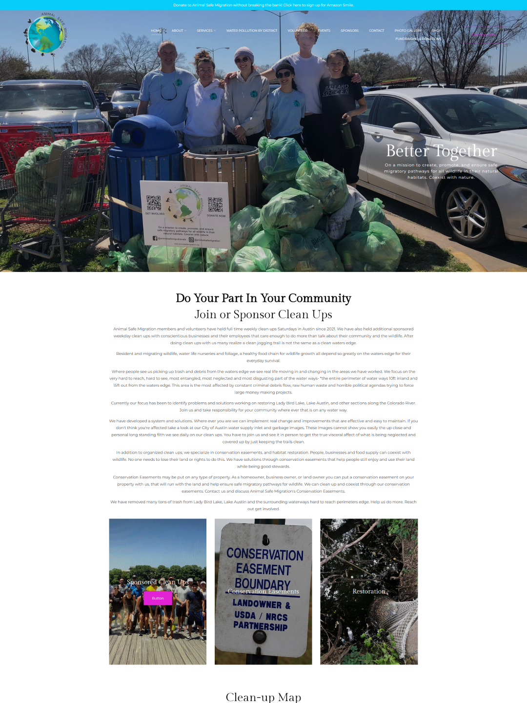 Animal Safe Migration's  Non Profit website homepage