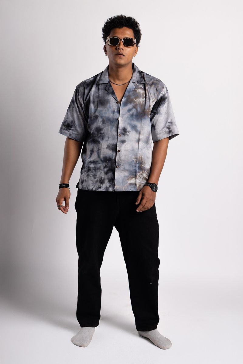 Cuban Collar Shirt - Charcoal Sky